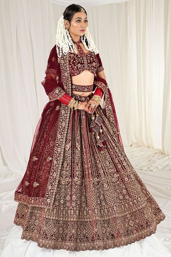 Embroidery Zari With Jerkan Work Semi Stitched Bridal Lehenga Choli LD02290418 In Maroon Colour LD02290418 A