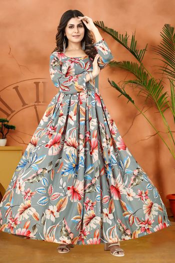 Muslin fabric Printed work Partywear Designer Gown GW05648636