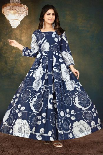 Muslin fabric Printed work Partywear Designer Gown GW05648634