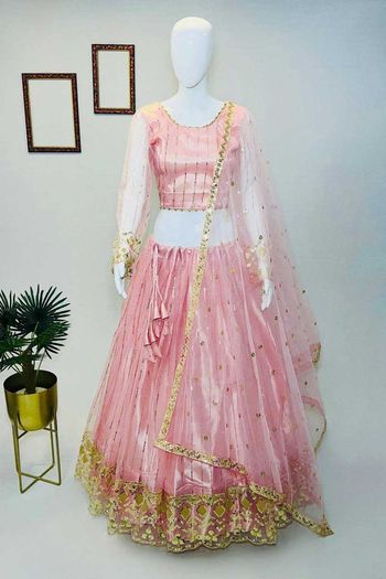 Net Lehenga Choli With Sequins Work LD04010166