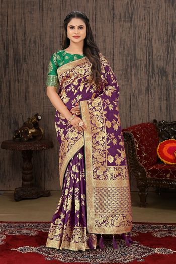 Banarasi Silk Blend Zari Woven Saree 