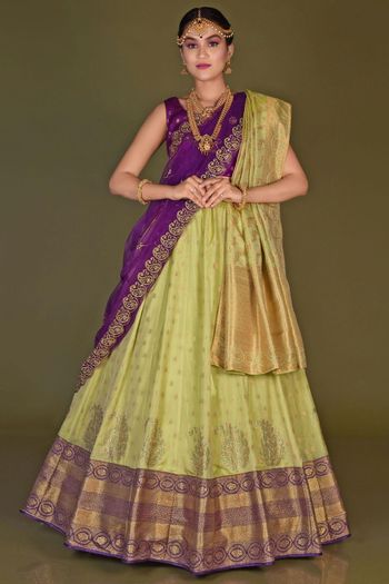 Zari And Diamond Work Silk Semi Stitched Saree SR02290598