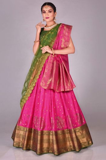 Zari And Diamond Work Silk Semi Stitched Saree SR02290602