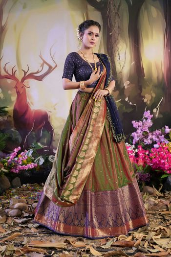 Portrait of beautiful Indian girl. Young hindu woman in traditional Indian  costume lehenga choli or sari or saree Stock Photo | Adobe Stock