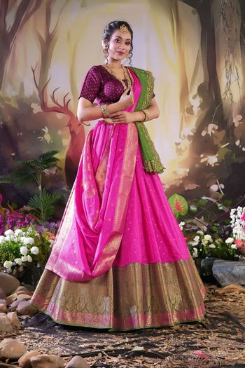 Zari And Diamond Work Silk Semi Stitched Saree SR02290610