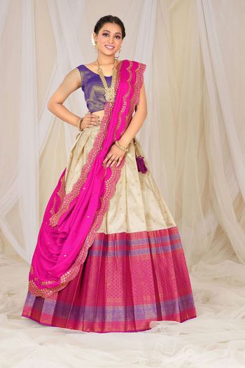 Pre-stitched Art Silk Lehenga Style Saree in Purple : SKGA1521