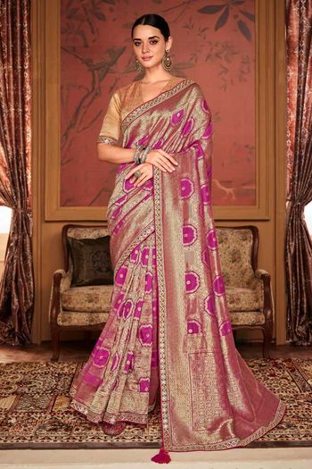 Jacquard Woven And Embroidred Work Saree With Blouse SR01353008