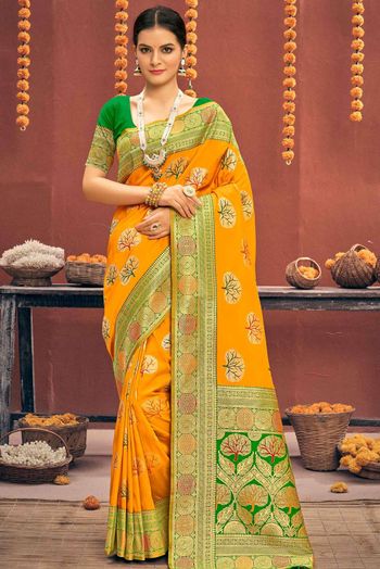 Embroidered Banarasi Art Silk Saree (Yellow) -