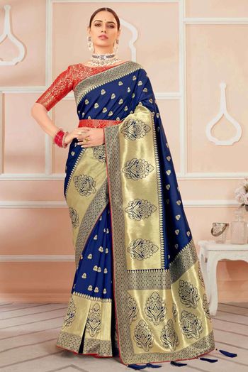 Banarasi Silk Woven Sarees In Blue Colour SR05643993