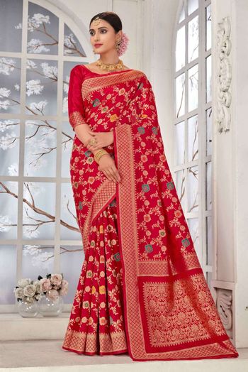 Banarasi Silk Woven Sarees In Red Colour SR05644002