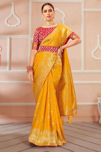 Party Wear, Traditional Yellow color Banarasi Silk fabric Saree : 1897387