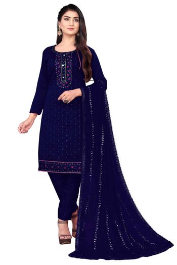 Chanderi Embroidery Salwar Kameez In Blue Colour SM05419844