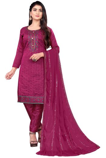 Chanderi Embroidery Salwar Kameez In Burgundy Colour SM05419843