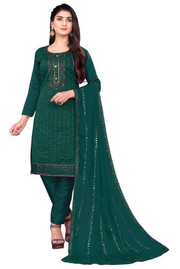 Chanderi Embroidery Salwar Kameez In Green Colour SM05419845