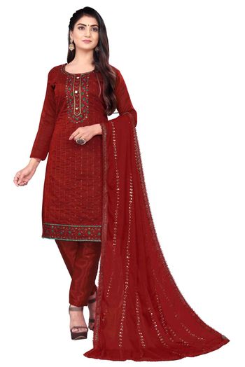 Chanderi Embroidery Salwar Kameez In Maroon Colour SM05419846