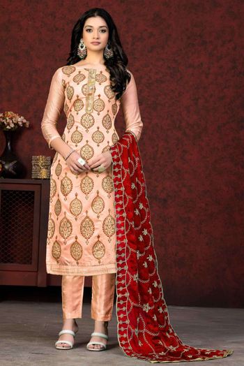 Chanderi Embroidery Salwar Kameez In Peach Colour SM05419775