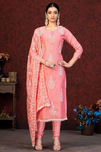 Chanderi Embroidery Salwar Kameez In Pink Colour SM05419818