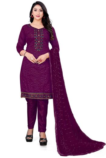 Chanderi Embroidery Salwar Kameez In Purple Colour SM05419841