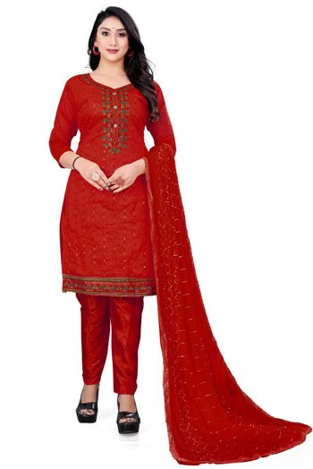 Chanderi Embroidery Salwar Kameez In Red Colour SM05419840