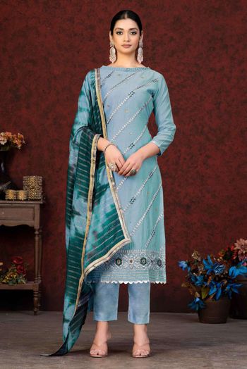 Chanderi Embroidery Salwar Kameez In Sky Blue Colour SM05419769