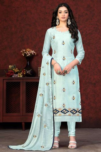 Chanderi Embroidery Salwar Kameez In Sky Blue Colour SM05419794