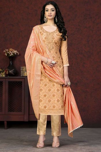 Chanderi Thread Work Salwar Kameez In Gold Colour SM05643636