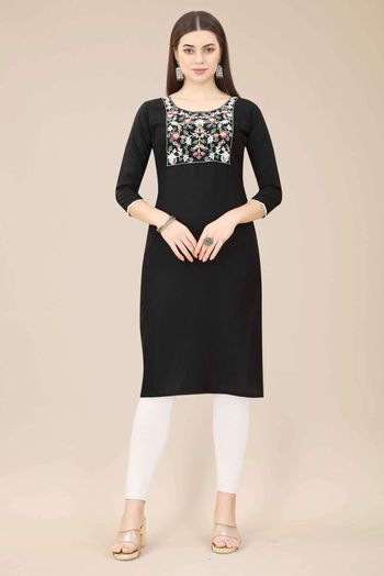 Chinon Embroidery Kurti In Black Colour KR05419333