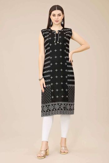 Cotton Embroidery Kurti In Black Colour KR05419320