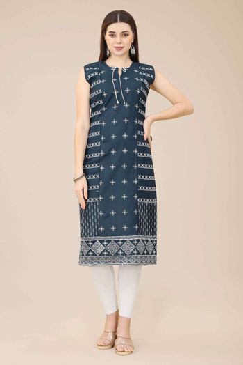 Cotton Embroidery Kurti In Blue Colour KR05419317