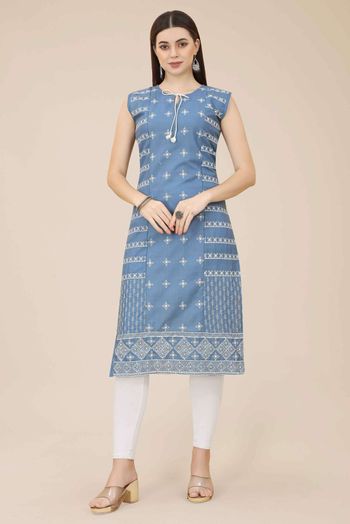 Cotton Embroidery Kurti In Grey Colour KR05419319