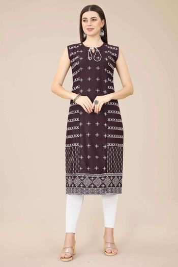 Cotton Embroidery Kurti In Wine Colour KR05419318