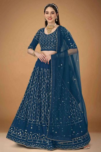 Faux Georgette Embroidery Lehenga Choli In Blue Colour LD05643942