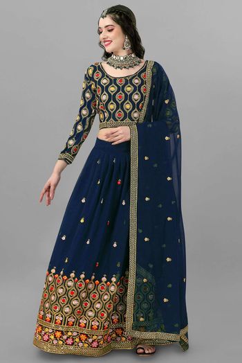 Faux Georgette Embroidery Lehenga Choli In Blue Colour LD05643958