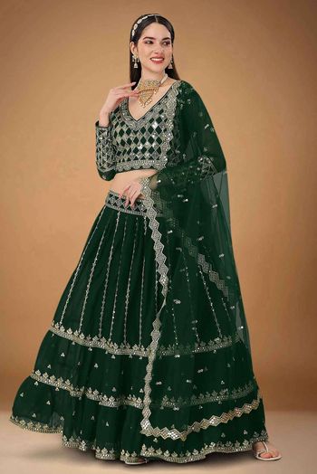 Faux Georgette Embroidery Lehenga Choli In Green Colour LD05643946