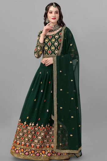 Faux Georgette Embroidery Lehenga Choli In Green Colour LD05643960