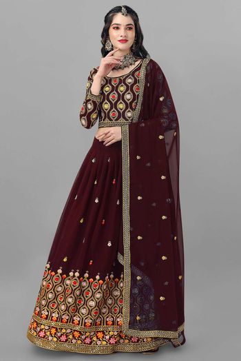 Faux Georgette Embroidery Lehenga Choli In Maroon Colour LD05643962