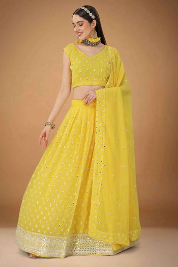 Faux Georgette Embroidery Lehenga Choli In Yellow Colour LD05643945