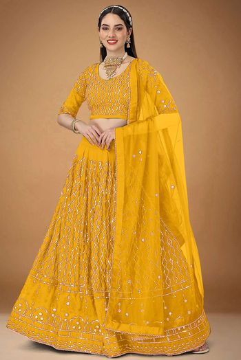 Faux Georgette Embroidery Lehenga Choli In Yellow Colour LD05643956