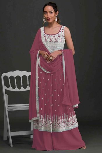 Faux Georgette Embroidery Salwar Kameez In Pink Colour SM05644617