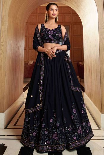 Georgette Embroidered Lehenga Choli In Navy Blue Colour In Navy Blue Colour LD05644323 A