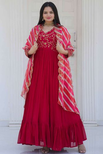 Georgette Embroidery Gown In Pink Colour GW05643449