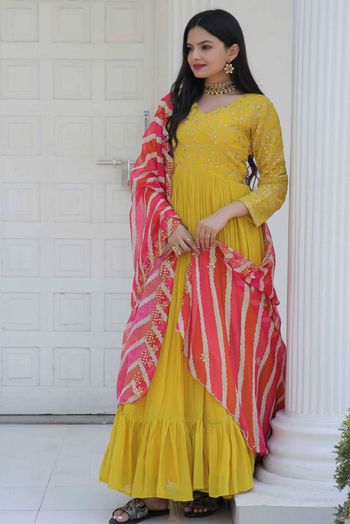 Georgette Embroidery Gown In Yellow Colour GW05643451