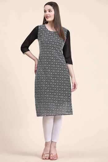 Georgette Embroidery Kurti In Black Colour KR05419342