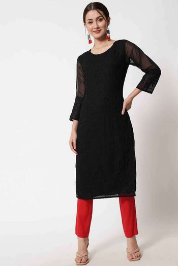 Georgette Embroidery Kurti In Black Colour KR05419361