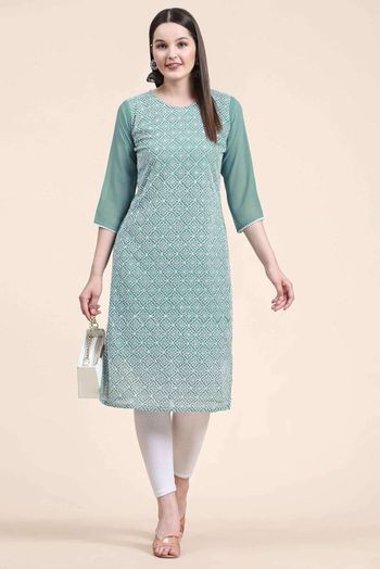 Georgette Embroidery Kurti In Lemon Colour KR05419343