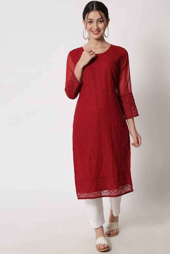 Georgette Embroidery Kurti In Maroon Colour KR05419357