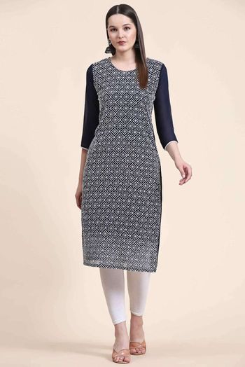 Georgette Embroidery Kurti In Navy Blue Colour KR05419344