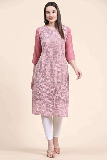 Georgette Embroidery Kurti In Pink Colour KR05419340