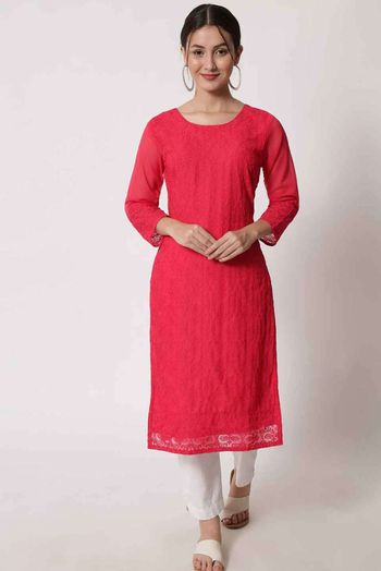 Georgette Embroidery Kurti In Pink Colour KR05419358