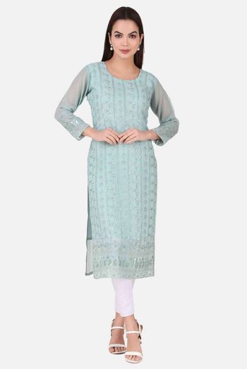 Georgette Embroidery Kurti In Sky Blue Colour KR05419350